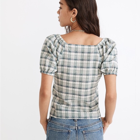 Madewell Plaid Puff-Sleeve Ruched Bodice Top - Picture 8 of 8